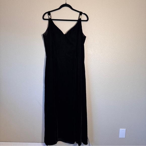 Jessica McClintock Black Velvet Vintage 90s Maxi Dress Womens 16 Formal - Picture 1 of 10